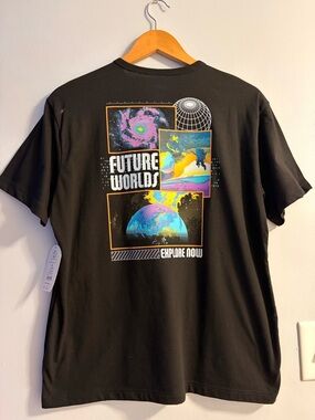 wonder nation Black "Future Worlds" Graphic Tee with Neon Space Print